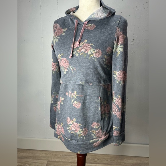 Latched Mama Tops - Latched Mama Floral Pattern Long Sleeve Breastfeeding Lightweight Hoodie Size XS